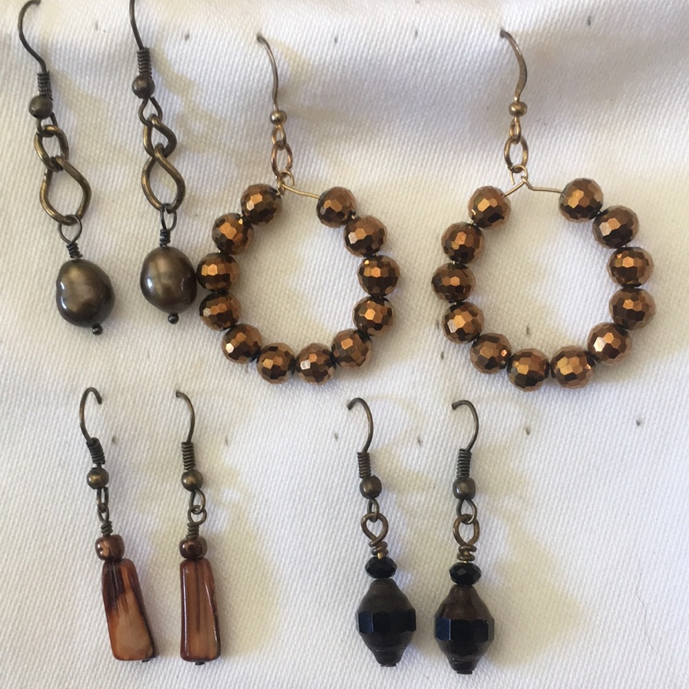4 prs bronze/brown earrings